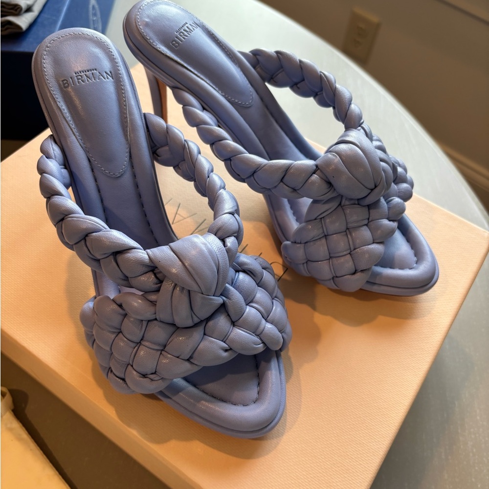Alexandre Birman Carlotta periwinkle blue braided heels
